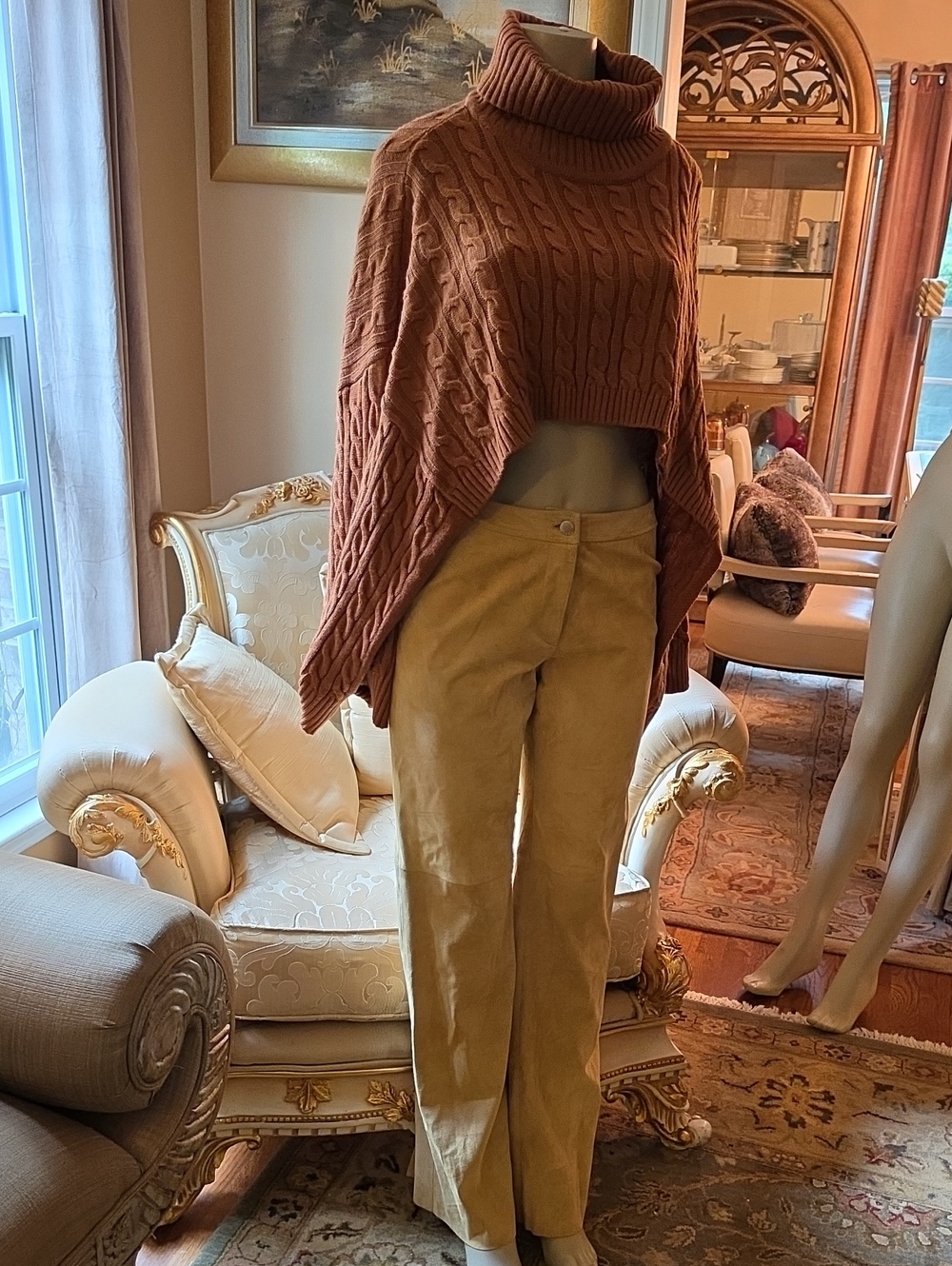 Hera Collection Rust Cable Knit Turtleneck Poncho